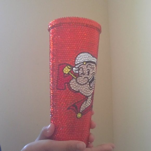HANDMADE Rhinestone Red Popeye  20 oz Tumbler Cup